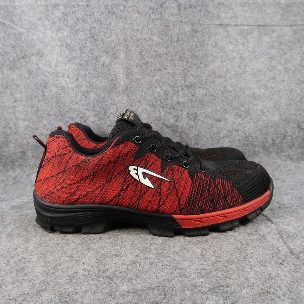 Work Shoes Mens 10 Safety Toe Athletic Active Work Red Black Breathable Lace Up